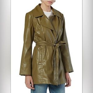 Joie Francine Vegan Leather Military Green Jacket Size XS